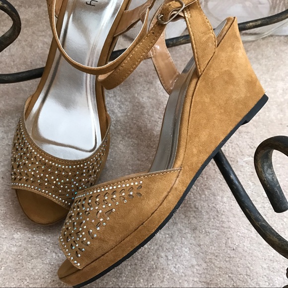 Suede Rhinestone Studded Wedges - Picture 2 of 4
